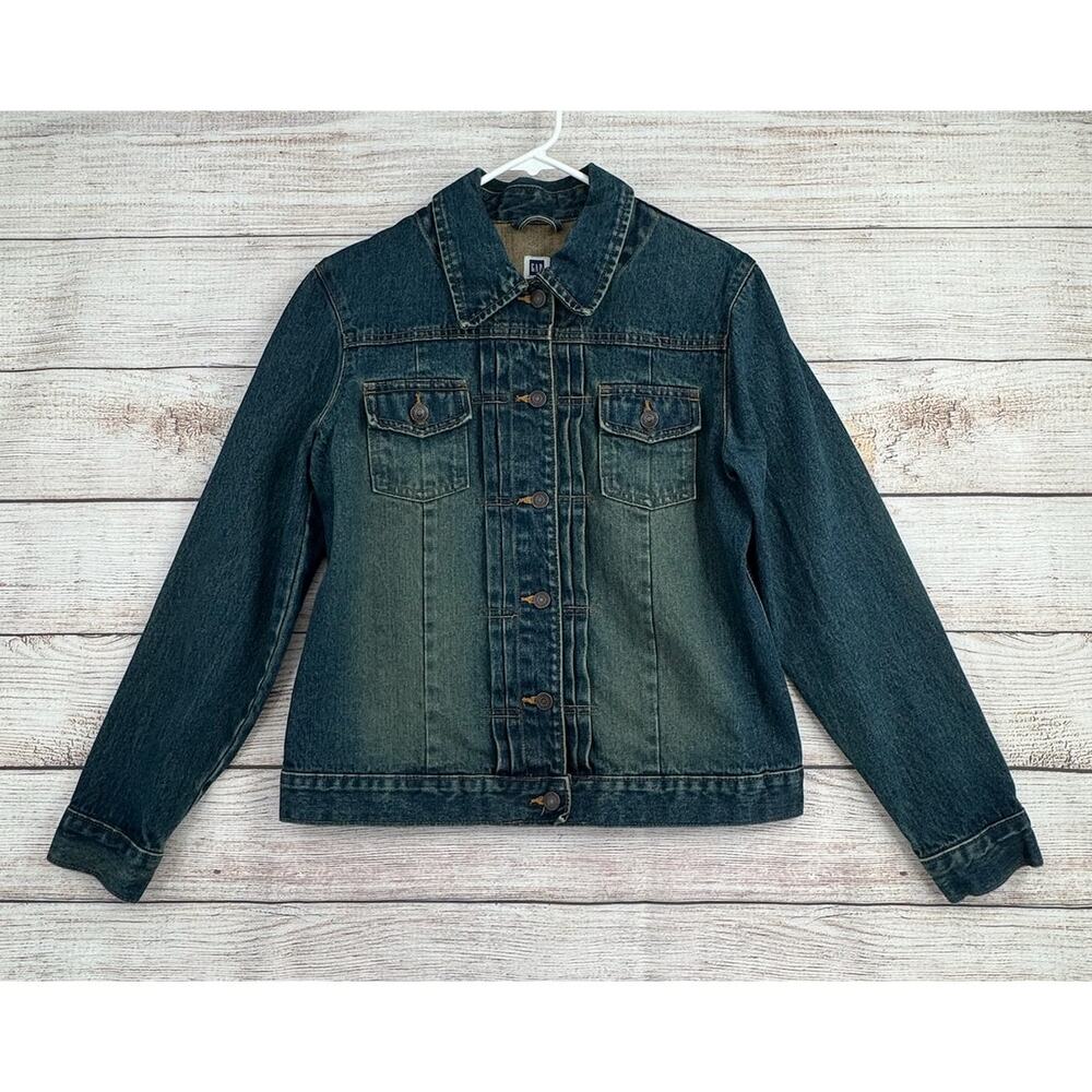 GAP Denim Trucker‎ Jean Jacket Womens Medium Blue Medium Wash Ruffled